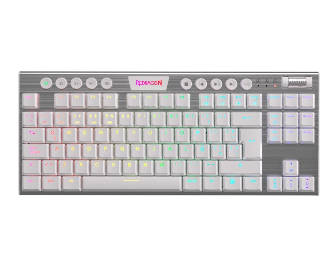 Teclado Gamer Redragon Horus TKL White cableado Spanish LA Red Switches