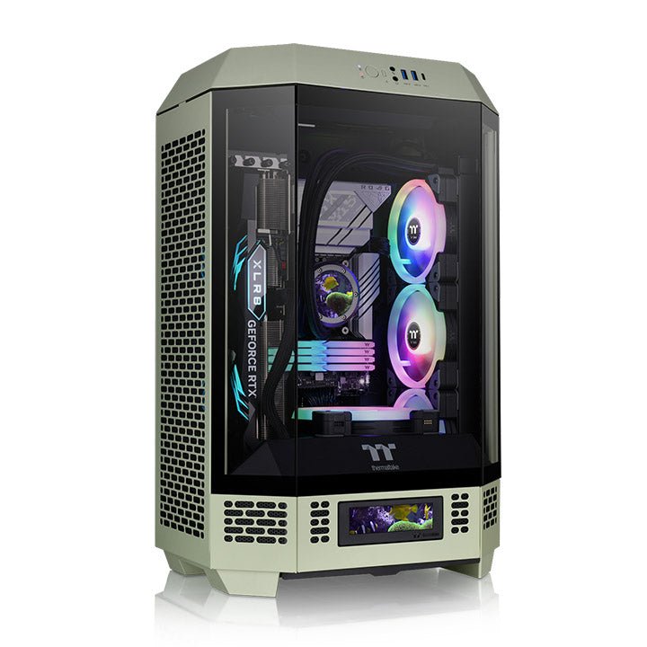 Gabinete TT The Tower 300 Mid-Tower TG x3 Fan x2 Match Green