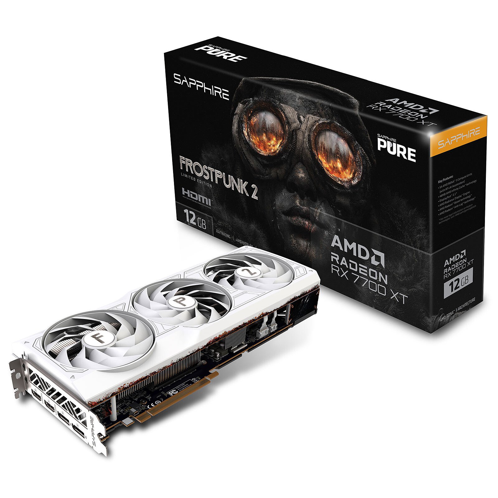 Placa de Video Sapphire Radeon RX 7700 XT 12GB GDDR6 Pure Frostpunk 2 White