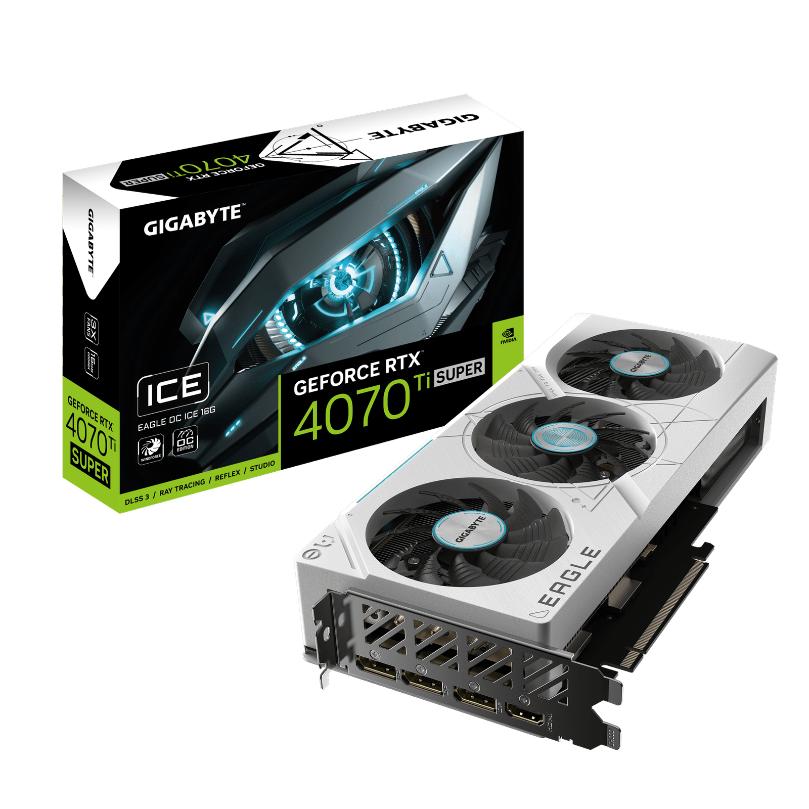 Placa de Video Gigabyte GeForce RTX 4070 Ti Super 16GB GDDR6X Eagle OC ICE White