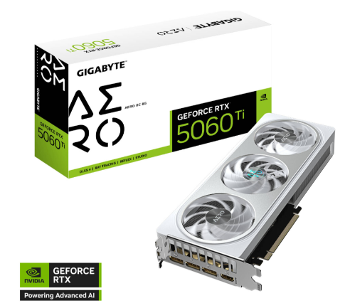 Placa de Video Gigabyte GeForce RTX 5060 Ti 8GB GDDR7 Aero OC