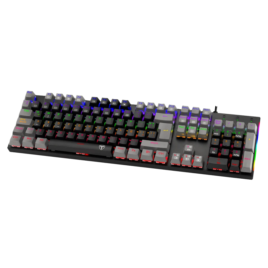 Teclado Gamer T-Dagger Naxos Rainbow Black Grey T-TGK310-RD