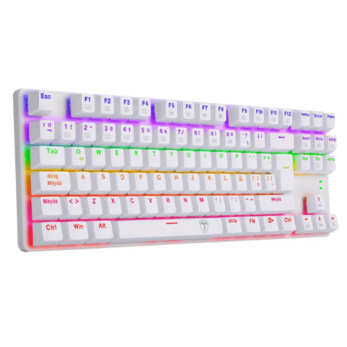 Teclado Gamer T-Dagger Bora White Lite Wired Rainbow T-TGK313W-LIT