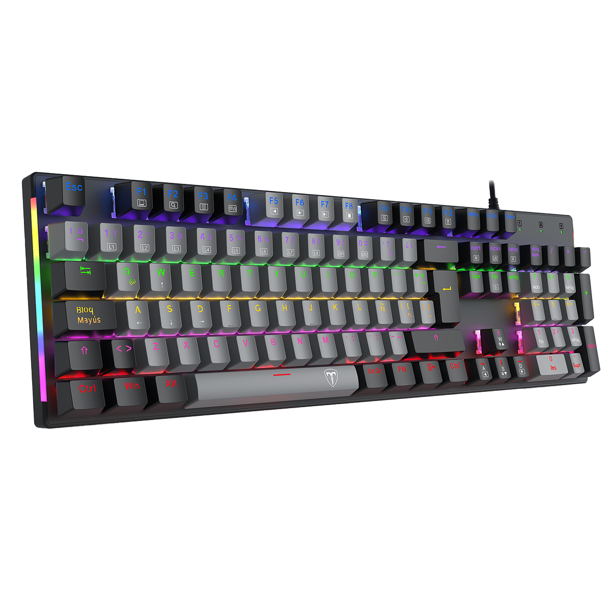 Teclado Gamer T-Dagger Naxos Rainbow Grey Black T-TGK310-RD