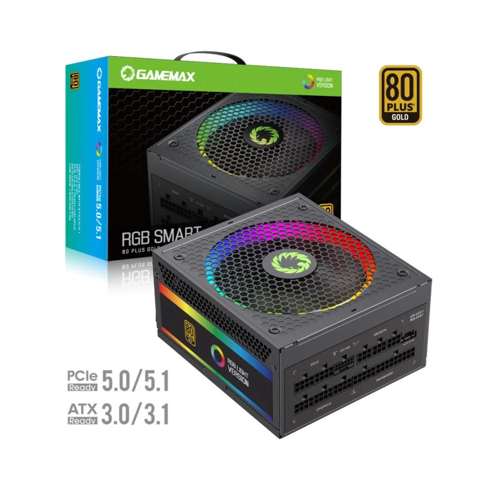 FUENTE GAMEMAX 1050W 80 PLUS GOLD RGB SMART 1050 PRO