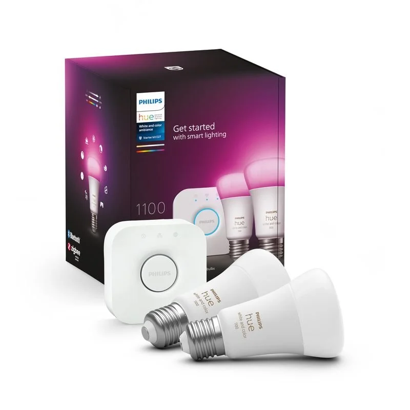 Kit de Inicio Philips Hue E27 Bluetooth White and Color Ambiance X2 + Bridge