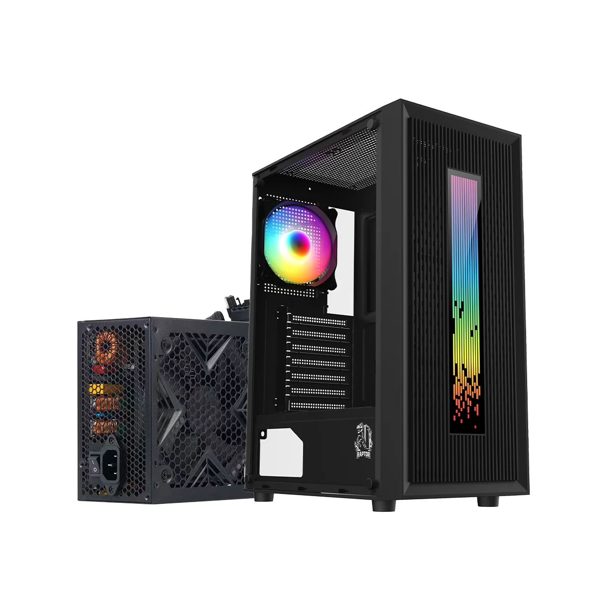 KIT GABINETE RAPTOR VORTEX CON FUENTE RAPTOR VOLT 650W 80+ BRONZE
