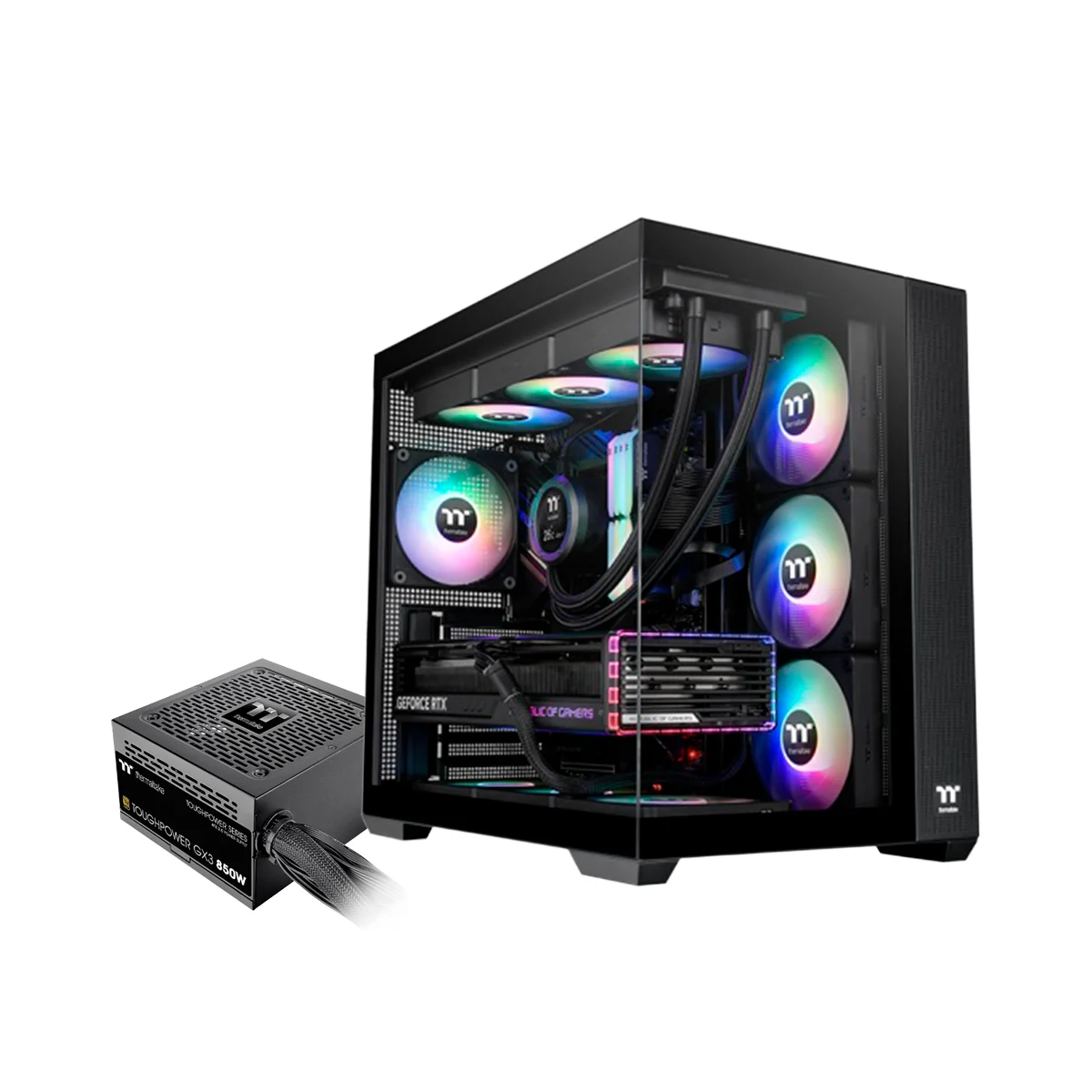 KIT GABINETE THERMALTAKE VIEW 380 BLACK 4 FAN ARGB INCLUYE FUENTE 850W 80+ GOLD