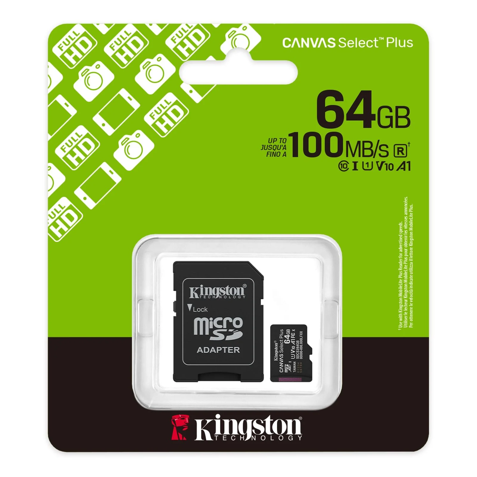 MICRO SD KINGSTON 64GB C/ADAP GEN3 100MB/S CANVAS SELECT PLUS CL10
