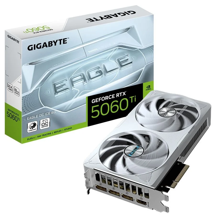 Placa de Video Gigabyte GeForce RTX 5060 Ti 8GB GDDR7 Eagle OC ICE White