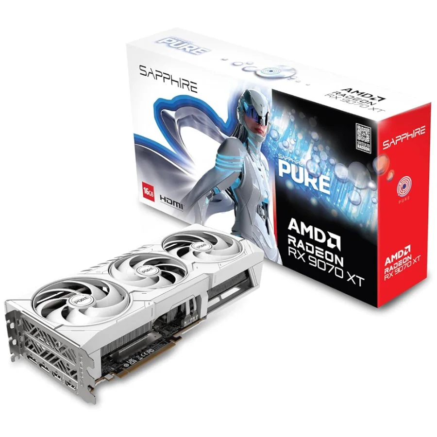 PLACA DE VIDEO SAPPHIRE RADEON RX 9070 XT 16GB GDDR6 PURE OC WHITE