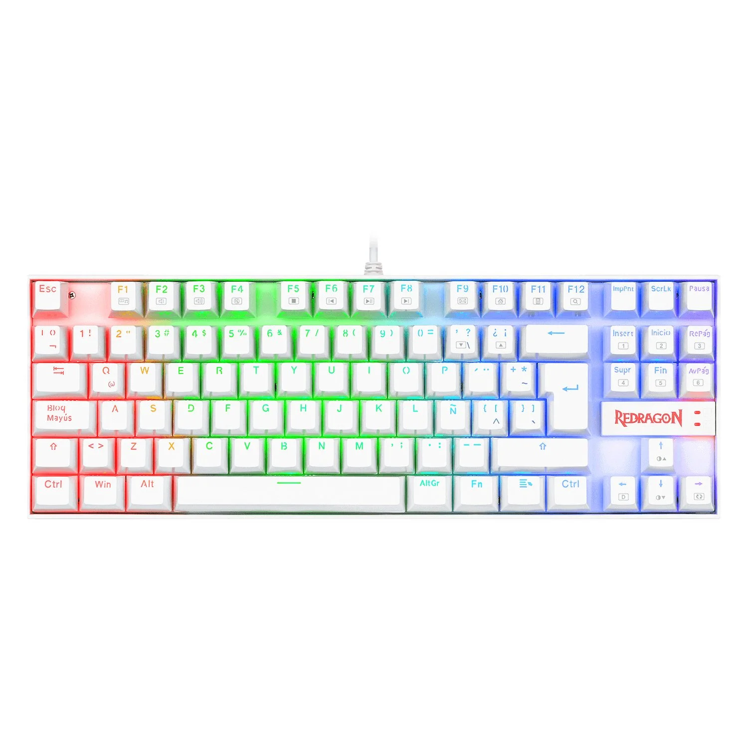 TECLADO GAMER REDRAGON KUMARA 2 RAINBOW BLANCO K552 ESP