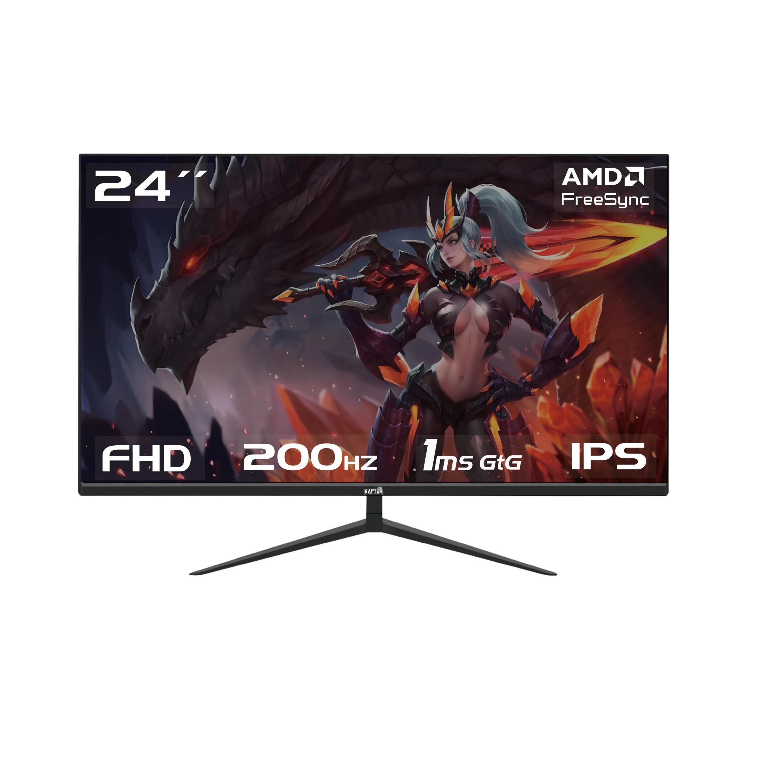 MONITOR GAMER RAPTOR 24 200HZ 1MS IPS FHD HAWK EYE FRAMELESS HDMI DP NEGRO