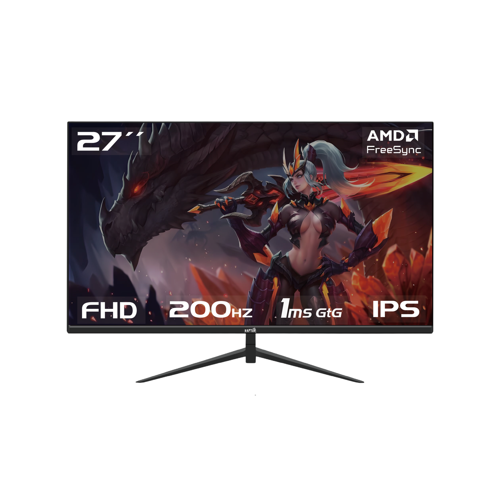 MONITOR GAMER RAPTOR 27 200HZ 1MS IPS FHD HAWK EYE FRAMELESS HDMI DP NEGRO