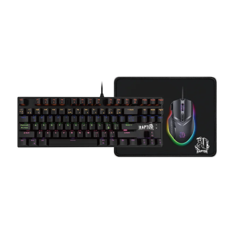 COMBO GAMER RAPTOR TECLADO MECÁNICO 87 TECLAS + MOUSE RGB 7200 DPI + MOUSE PAD S
