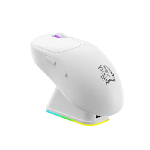 Mouse Gamer Raptor Storm Grip Wireless 24000 DPI con Base Cargadora White