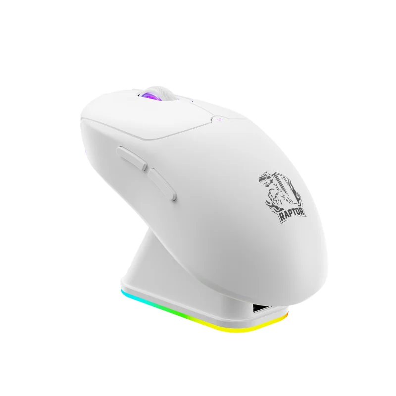 Mouse Gamer Raptor Storm Grip Wireless 24000 DPI con Base Cargadora White