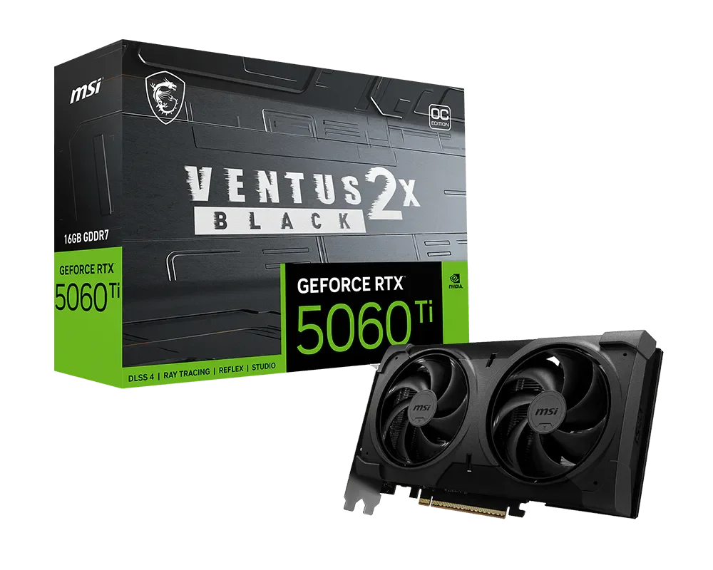 PLACA DE VIDEO MSI GEFORCE RTX 5060 TI 16GB GDDR7 VENTUS 2X OC BLACK PLUS